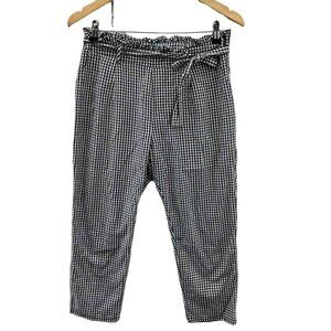 Mint Vanilla Capri Pants Womens 10 Black White Gingham Rayon Paperbag High Waist